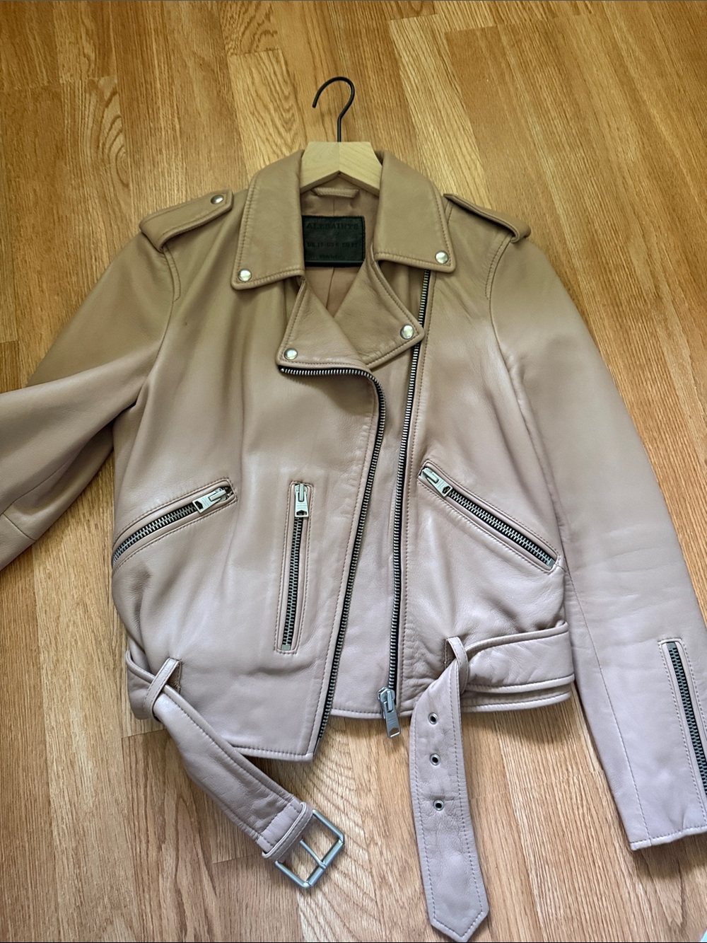All Saints Leather Moto Jacket in Taupe - Women
